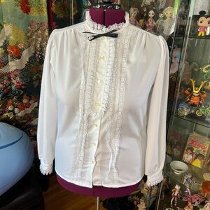 Vintage Women's Tux Ruffled Front Blouse by Lady Holiday Size 38